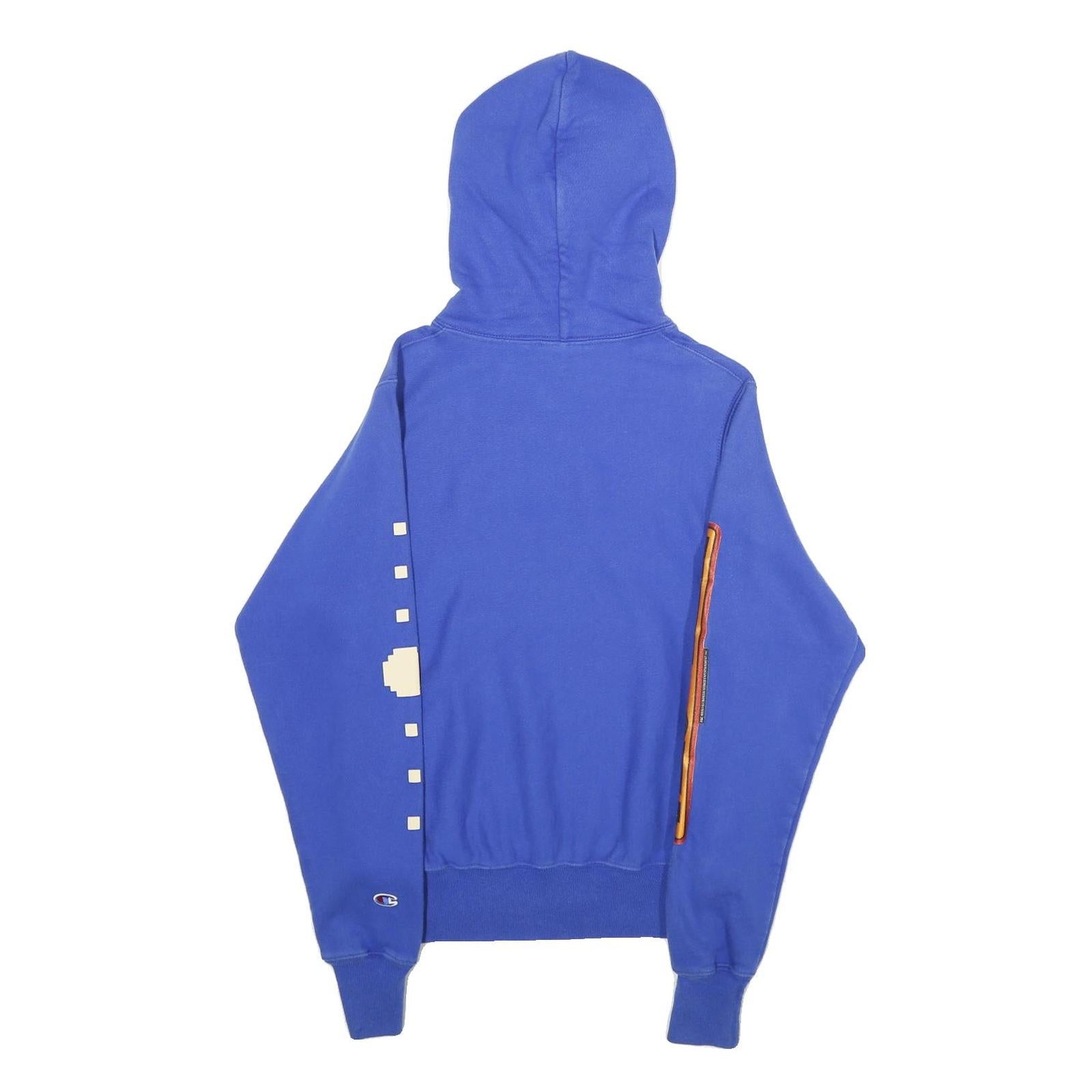 CHAMPION REVERSE WEAVE Mens Blue Pac-Man Pullover Hoodie M Graphic Print Retro