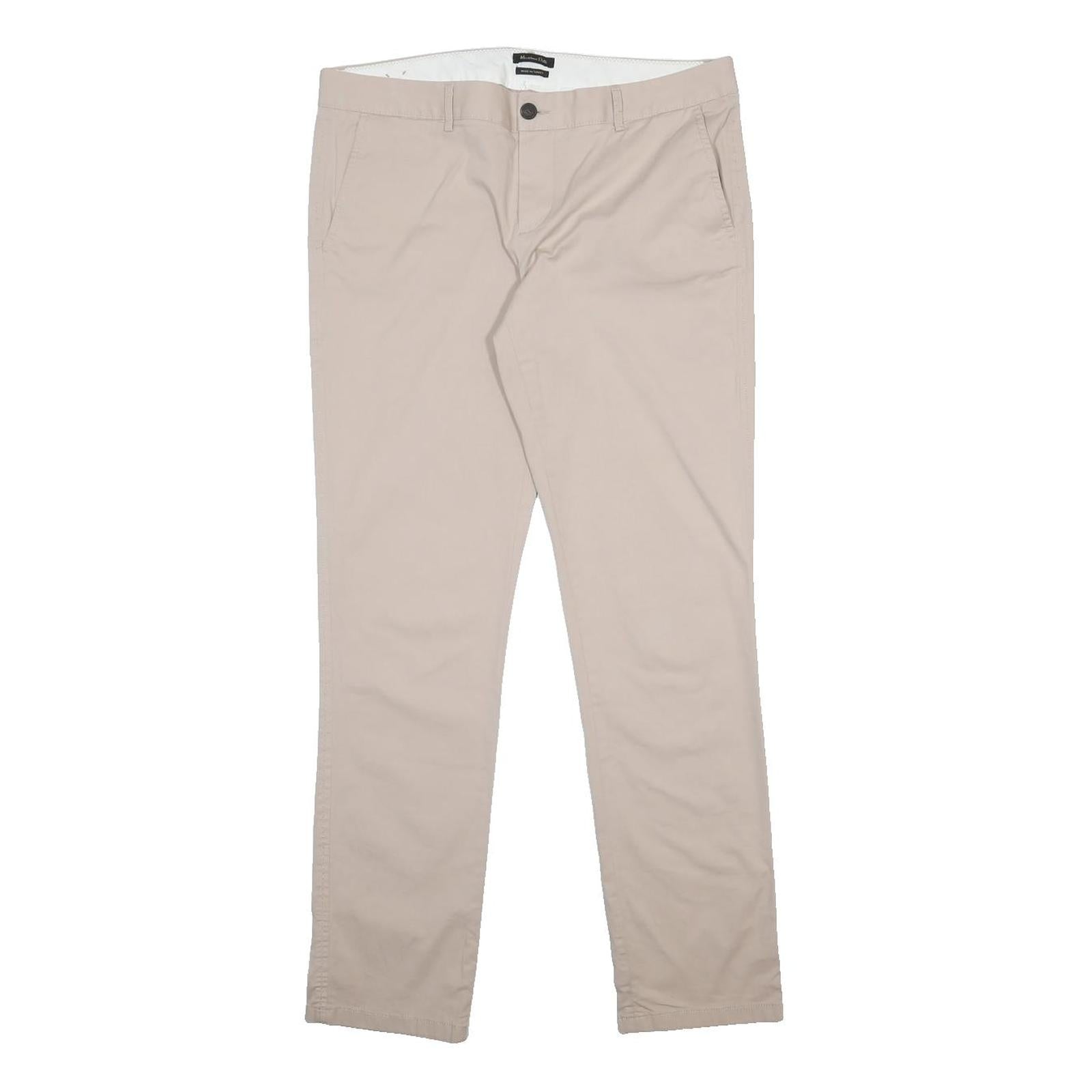MASSIMO DUTTI Womens Slim Beige Cotton Blend Trousers W34 L30 Zip Closure