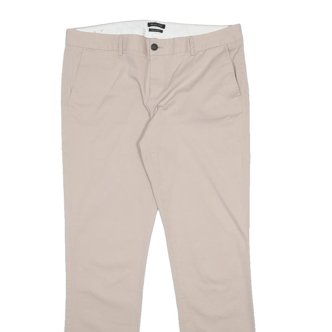 MASSIMO DUTTI Womens Slim Beige Cotton Blend Trousers W34 L30 Zip Closure