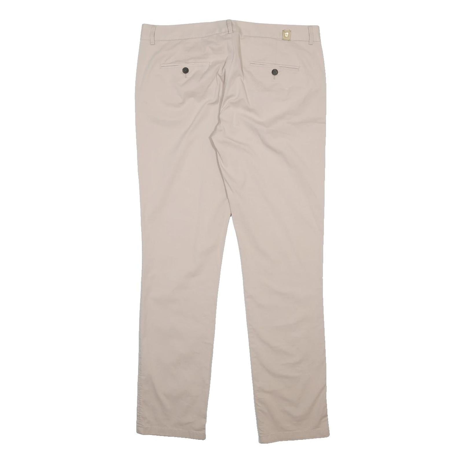 MASSIMO DUTTI Womens Slim Beige Cotton Blend Trousers W34 L30 Zip Closure