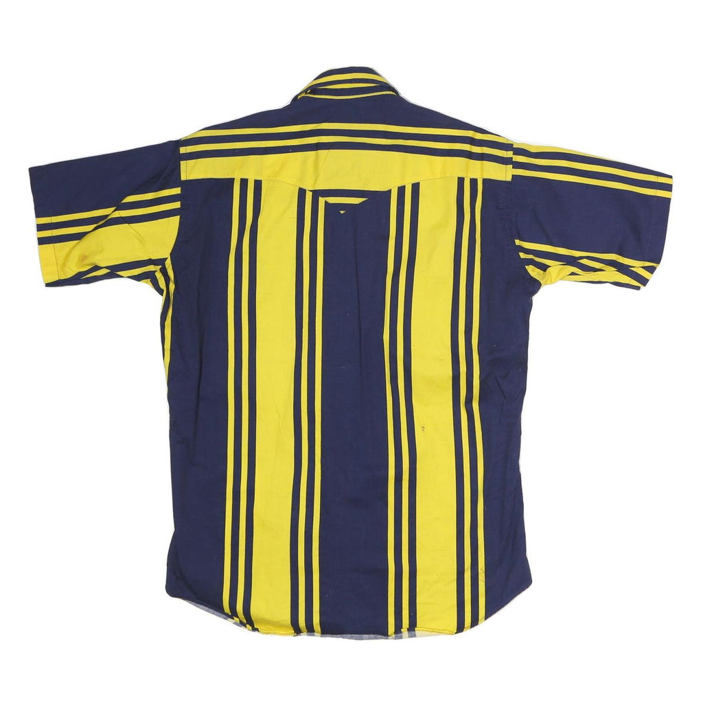 ELPHSO Mens Yellow & Navy Stripe Shirt L Cotton Short Sleeve Button Front