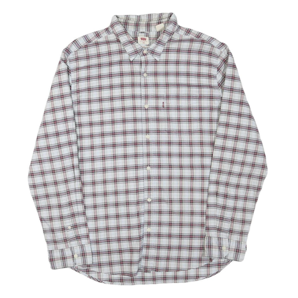 LEVI'S Mens White & Maroon Checked Shirt 2XL Cotton Blend Casual Long Sleeve