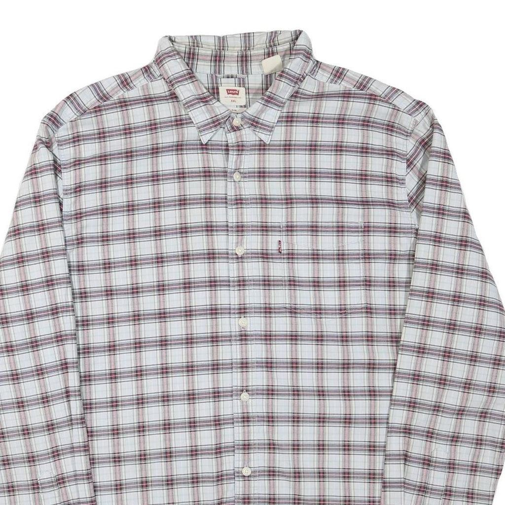 LEVI'S Mens White & Maroon Checked Shirt 2XL Cotton Blend Casual Long Sleeve