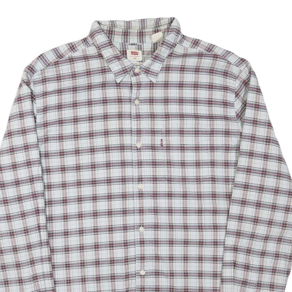 LEVI'S Mens White & Maroon Checked Shirt 2XL Cotton Blend Casual Long Sleeve