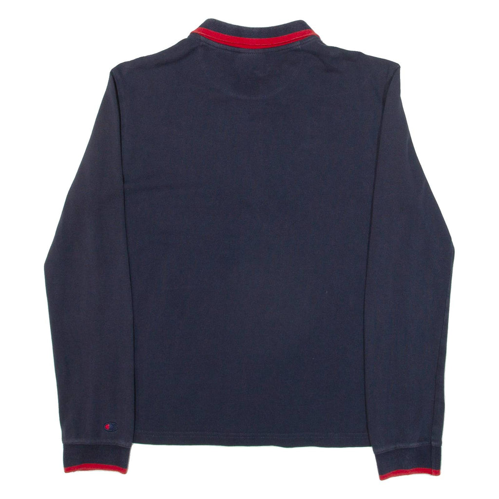 CHAMPION Mens Polo Shirt Blue Long Sleeve XS