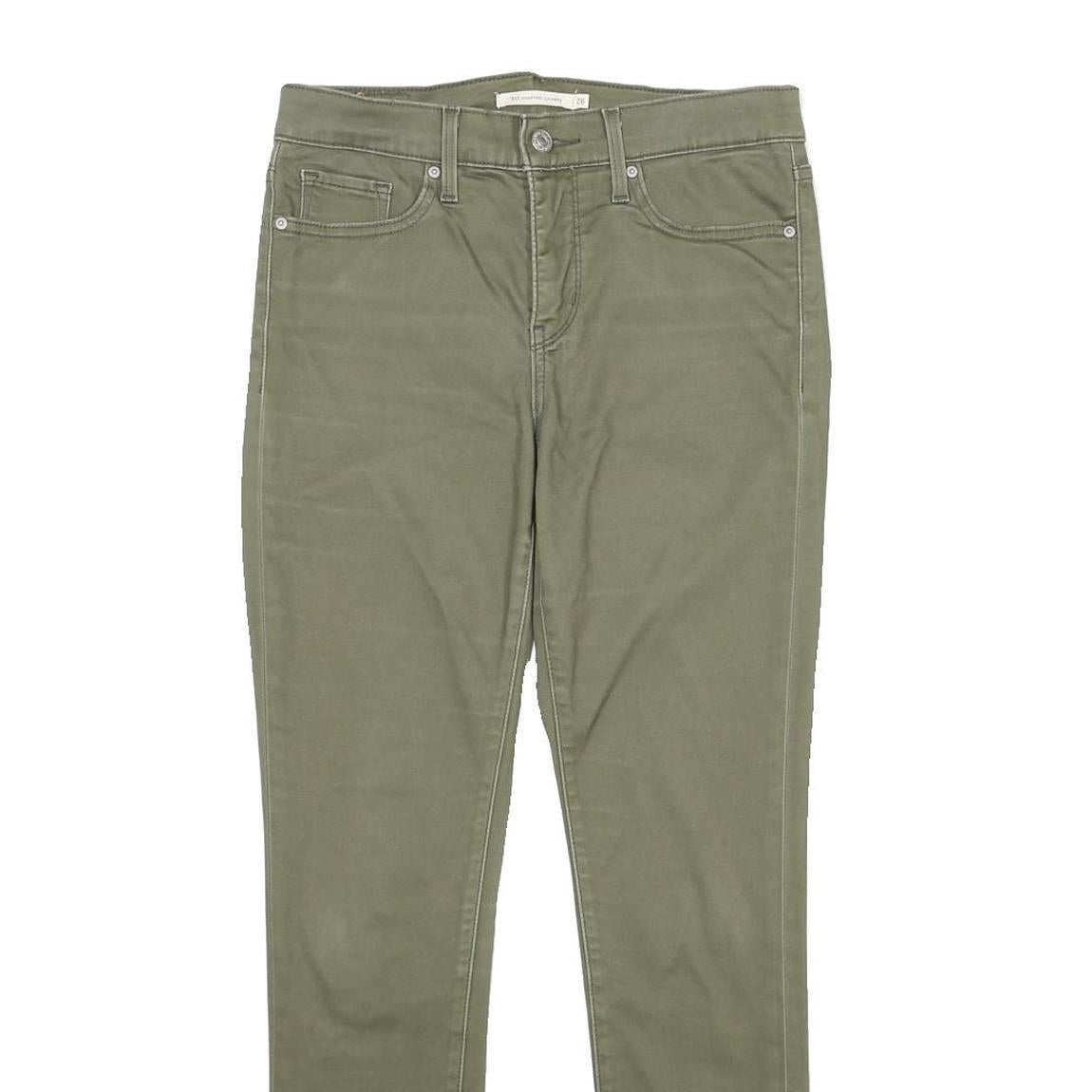 LEVI'S Womens Cotton Blend Olive Slim Skinny Trousers W26 L28 Casual