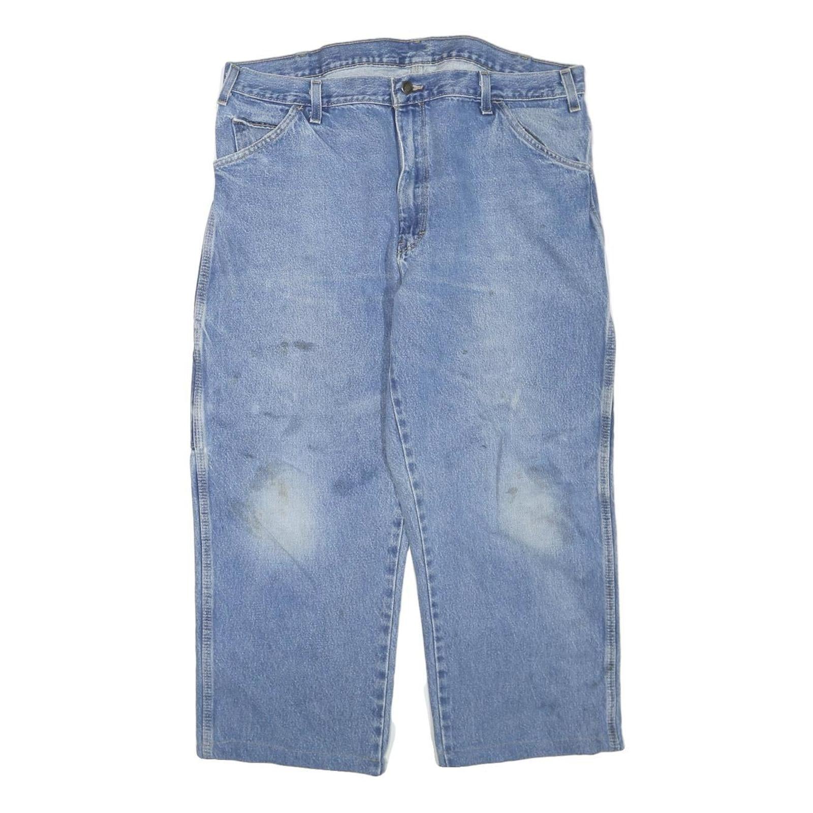 DICKIES Mens Jeans Blue Regular Straight Denim Light W38 L22 Workwear Carpenter