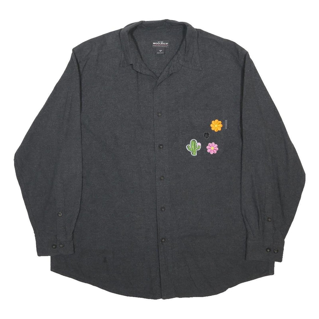 WOOLRICH Mens Black Shirt XL Cotton Floral Patch Casual Long Sleeve Button Shirt