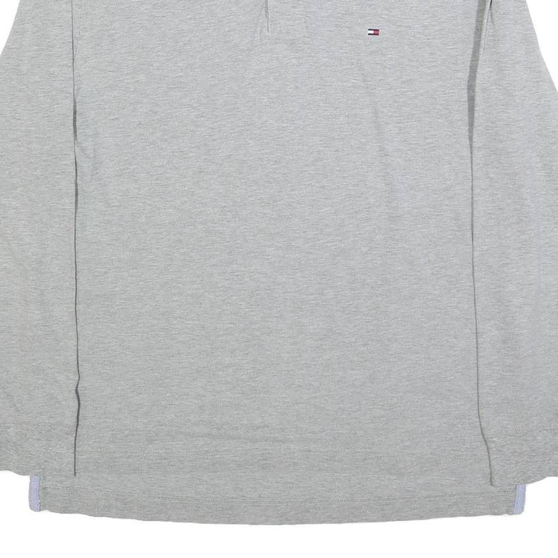 TOMMY HILFIGER Mens Grey Long Sleeve Plain Polo Shirt L Classic Cotton Blend