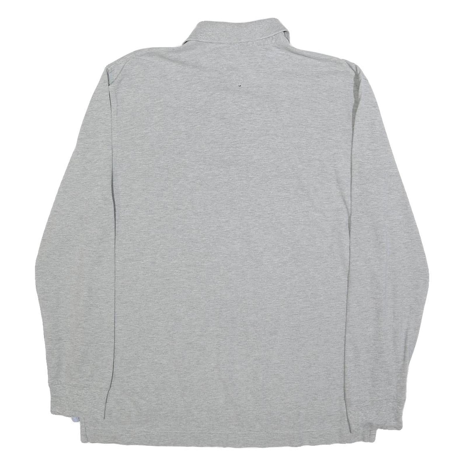 TOMMY HILFIGER Mens Grey Long Sleeve Plain Polo Shirt L Classic Cotton Blend
