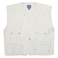 CHEROKEE Mens White Cotton Utility Jacket XL Woven Sleeveless Multi Pocket Zip