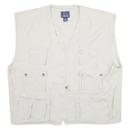 CHEROKEE Mens White Cotton Utility Jacket XL Woven Sleeveless Multi Pocket Zip