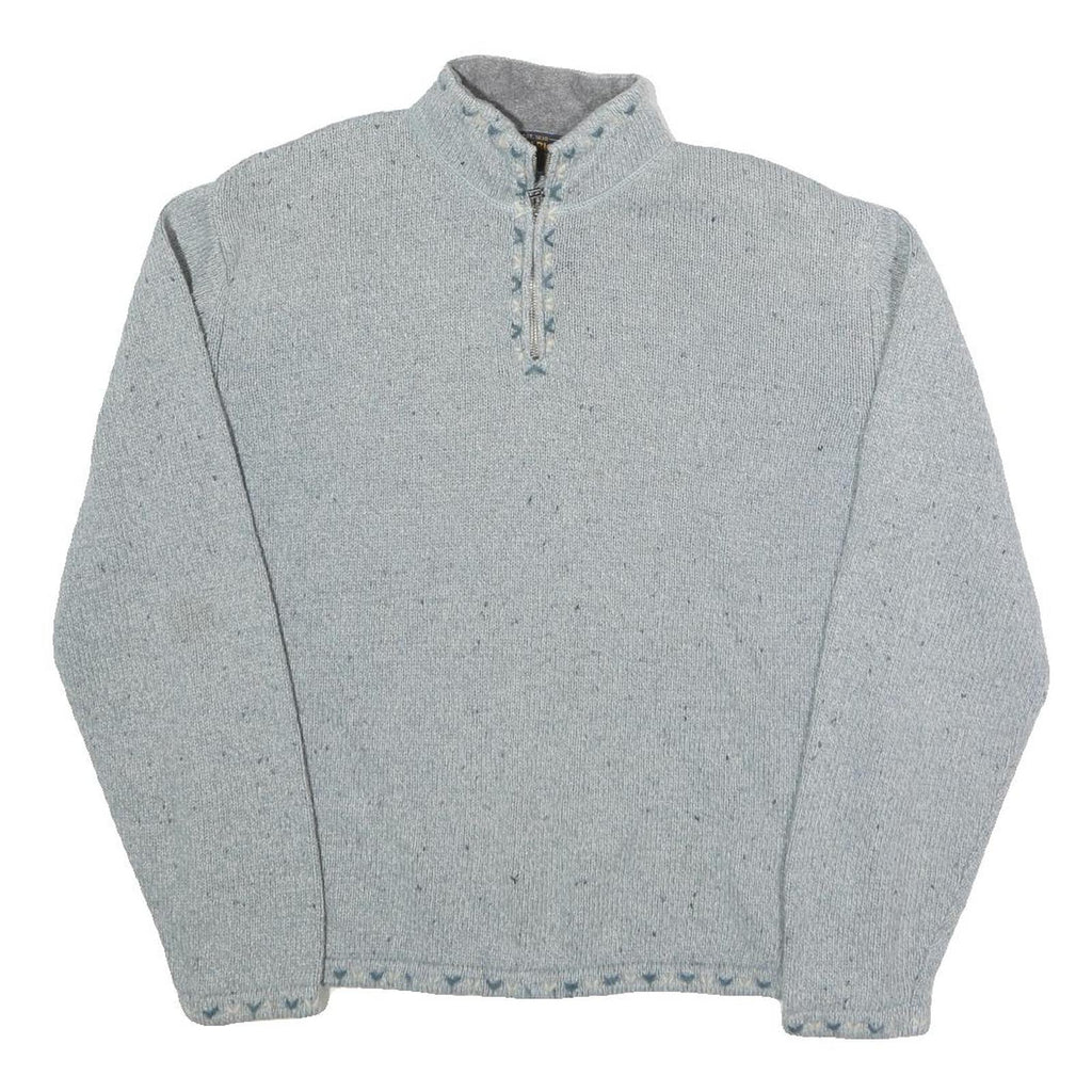 WOOLRICH Womens Grey Wool Blend Plain Jumper Half Zip Basic Knit L Casual