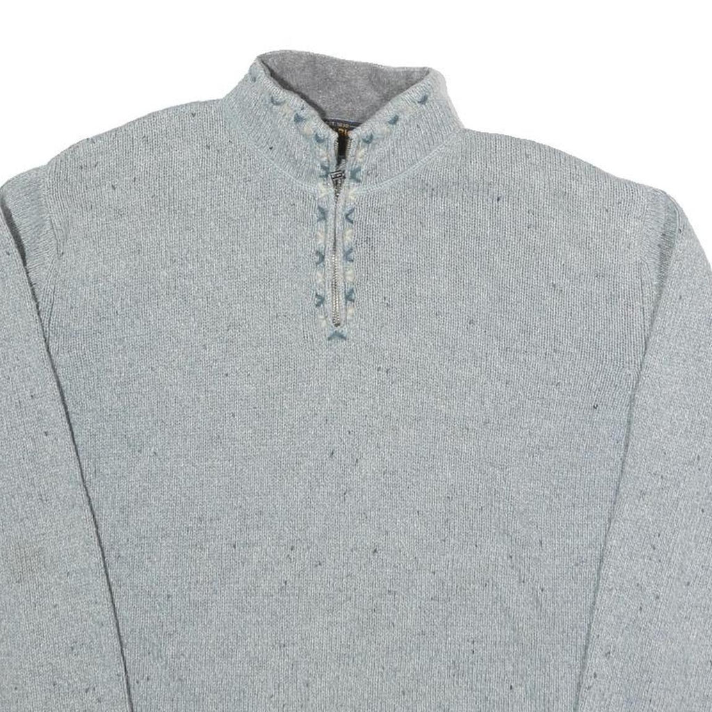 WOOLRICH Womens Grey Wool Blend Plain Jumper Half Zip Basic Knit L Casual