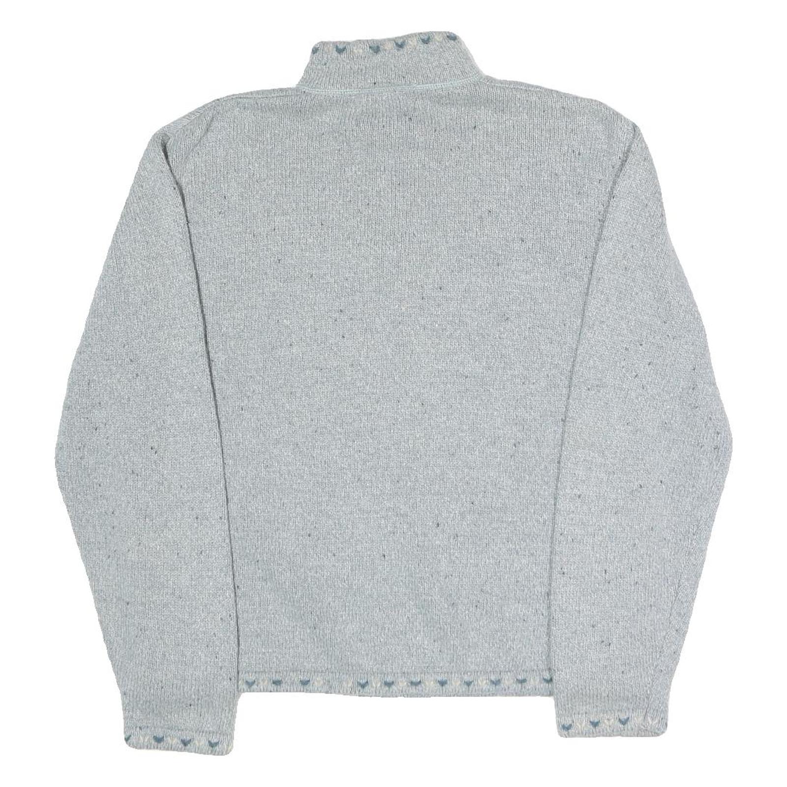 WOOLRICH Womens Grey Wool Blend Plain Jumper Half Zip Basic Knit L Casual