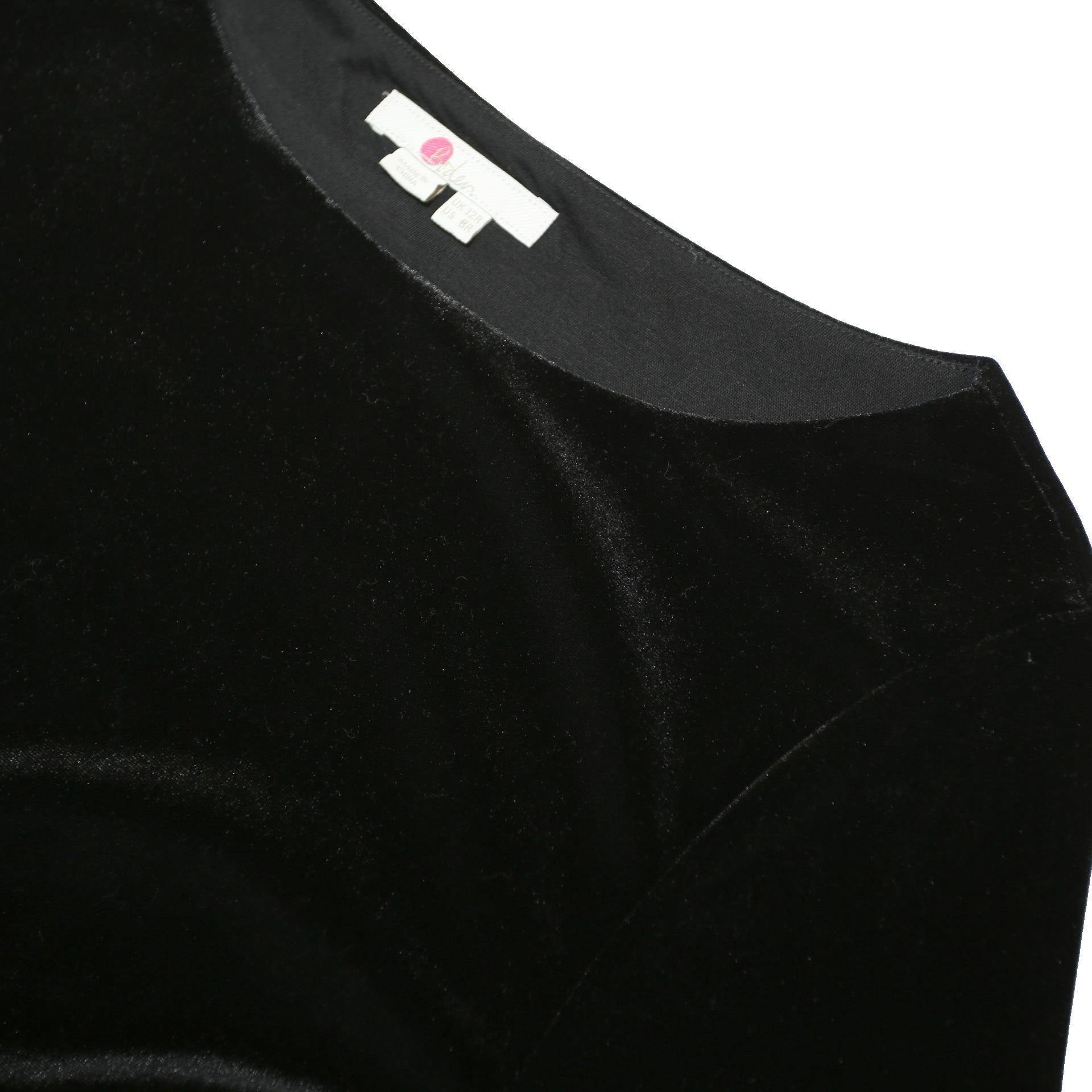 BODEN Womens Black Velvet Long Sleeve Knee Length Dress UK 12 Elegant Soft Fit