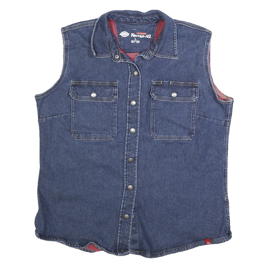 DICKIES Womens Blue Sleeveless Denim Button Jacket L Cotton Workwear Vest