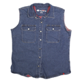 DICKIES Womens Blue Sleeveless Denim Button Jacket L Cotton Workwear Vest