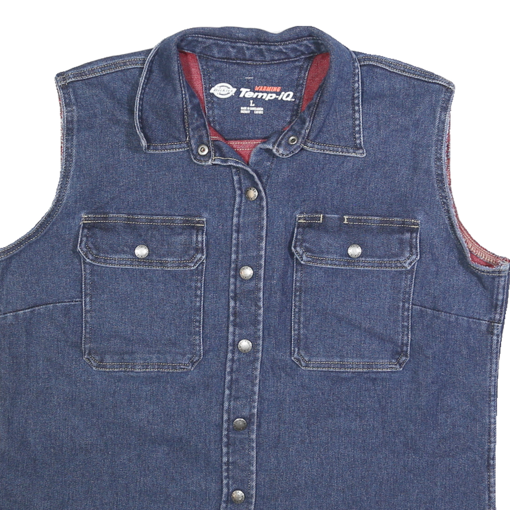 DICKIES Womens Blue Sleeveless Denim Button Jacket L Cotton Workwear Vest