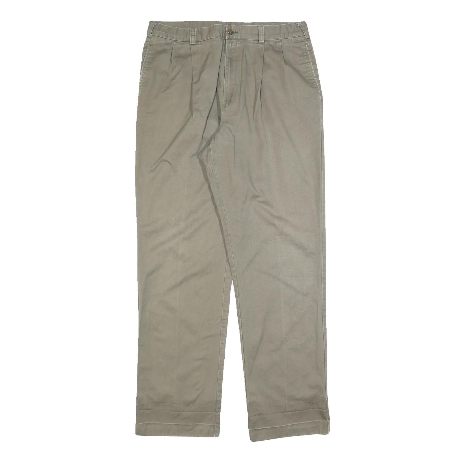 TOMMY HILFIGER Mens Cotton Blend Beige Regular Straight Trousers W36 L32 Classic