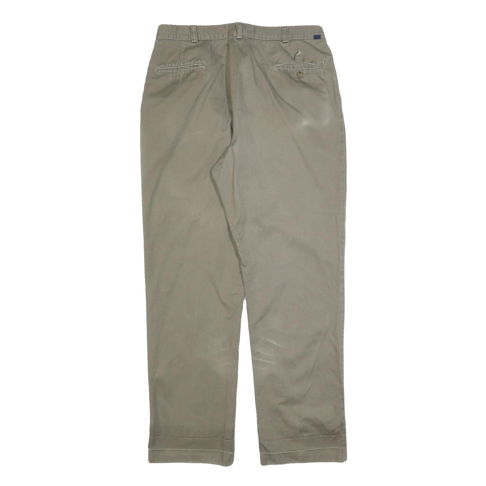 TOMMY HILFIGER Mens Cotton Blend Beige Regular Straight Trousers W36 L32 Classic