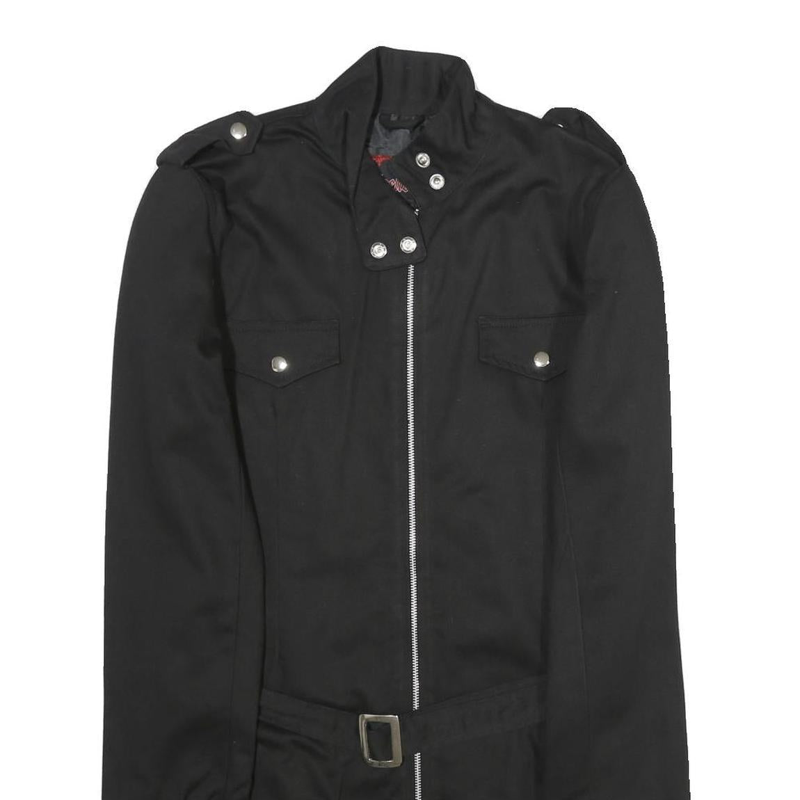 ZOELI'BAT Womens Black Cotton Blend Jacket L Zip Closure Military Style