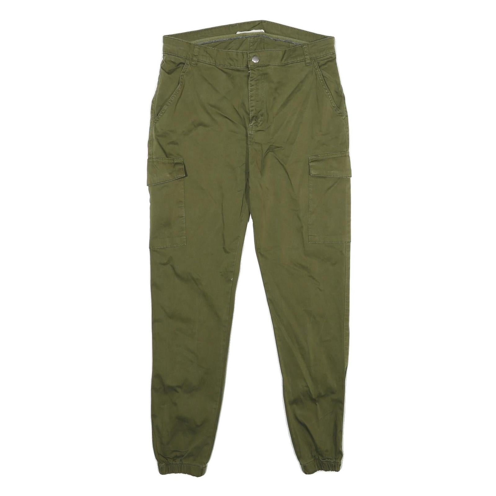 TALLY WEIJL Womens Cotton Blend Olive Slim Relaxed Cargo Trousers W32 L29