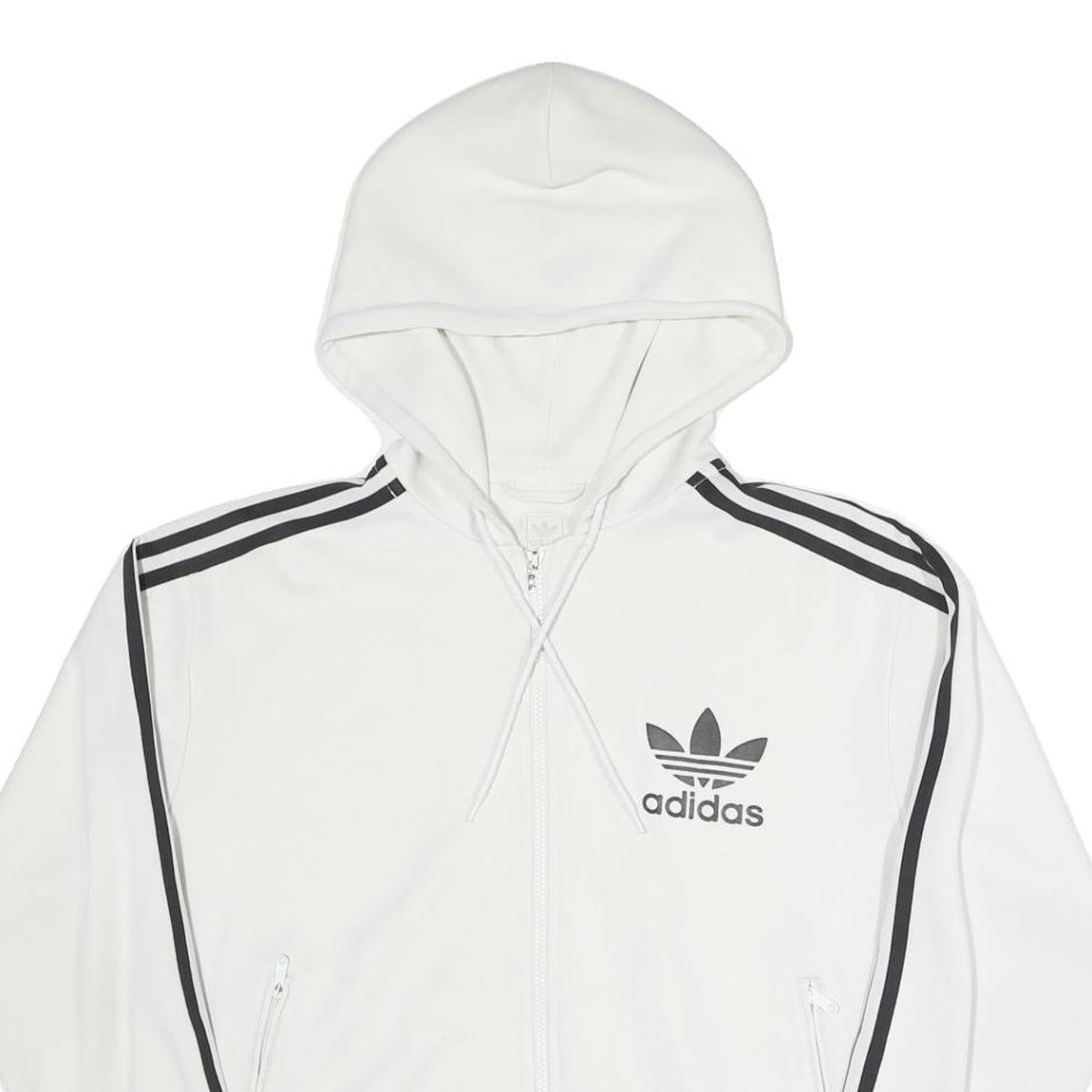 ADIDAS Womens White Hoodie S Cotton Blend Full Zip Sportswear Zip-up