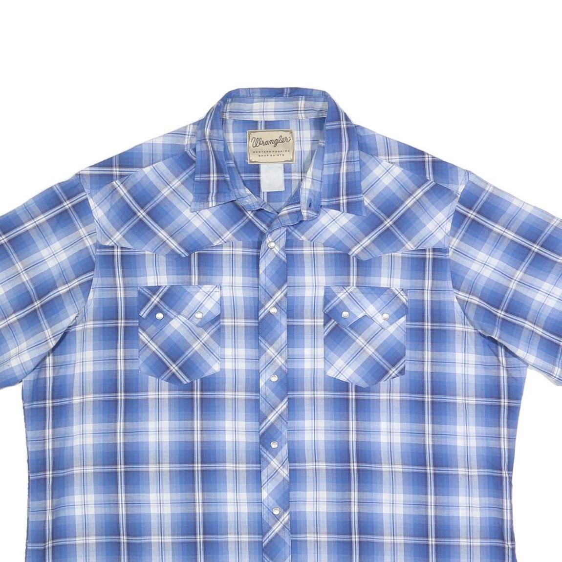 WRANGLER Mens Blue & White Check Shirt 2XL Western Casual Short Sleeve