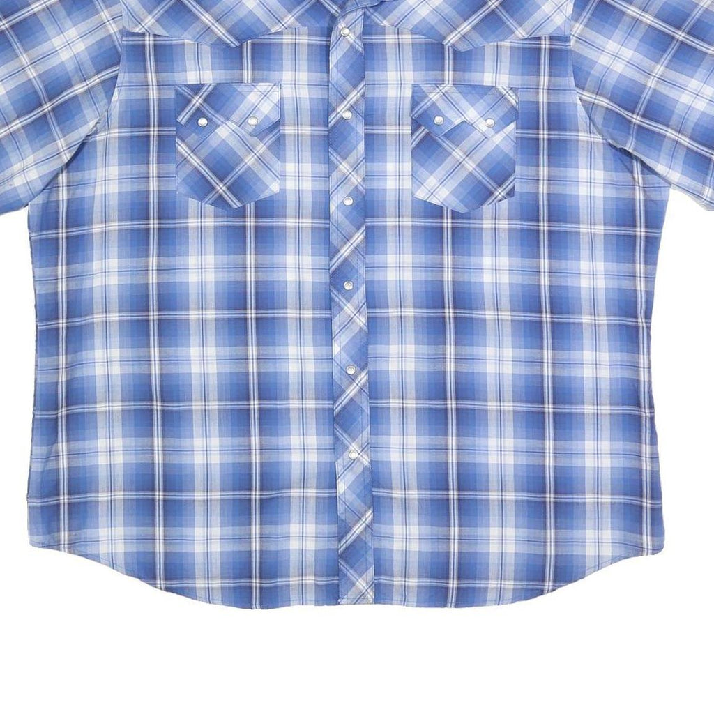 WRANGLER Mens Blue & White Check Shirt 2XL Western Casual Short Sleeve