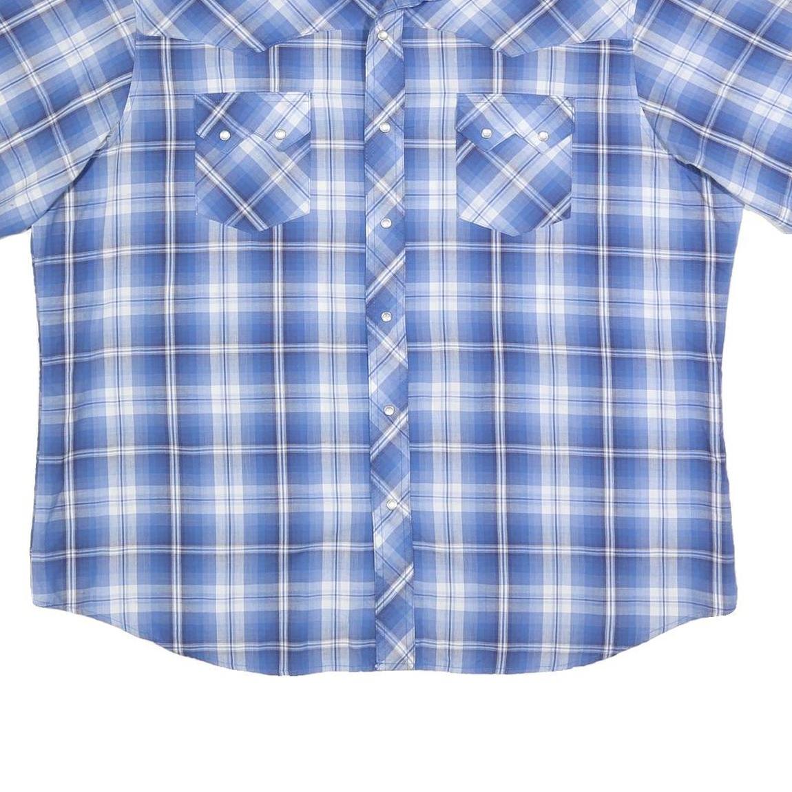WRANGLER Mens Blue & White Check Shirt 2XL Western Casual Short Sleeve
