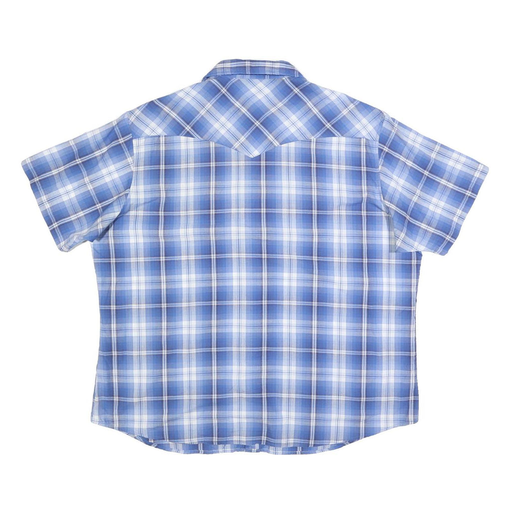 WRANGLER Mens Blue & White Check Shirt 2XL Western Casual Short Sleeve