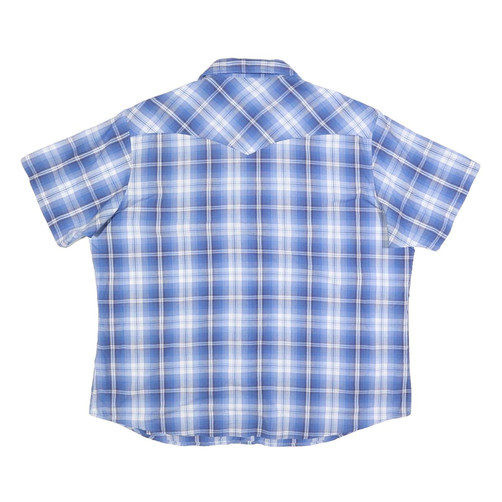 WRANGLER Mens Blue & White Check Shirt 2XL Western Casual Short Sleeve