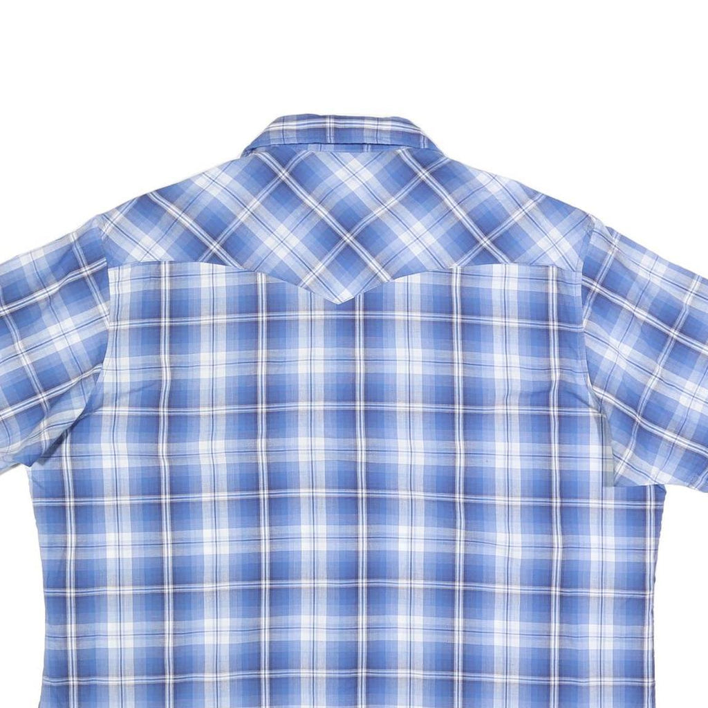 WRANGLER Mens Blue & White Check Shirt 2XL Western Casual Short Sleeve
