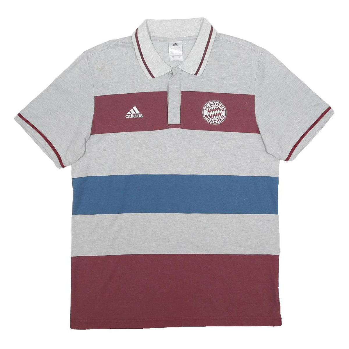 ADIDAS Mens Grey & Burgundy Football Short Sleeve Polo Shirt M Cotton Blend