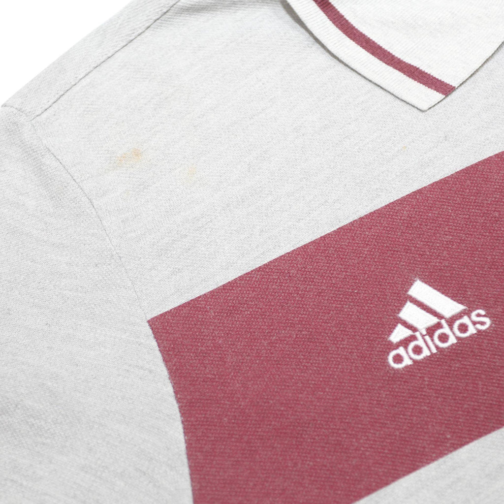 ADIDAS Mens Grey & Burgundy Football Short Sleeve Polo Shirt M Cotton Blend