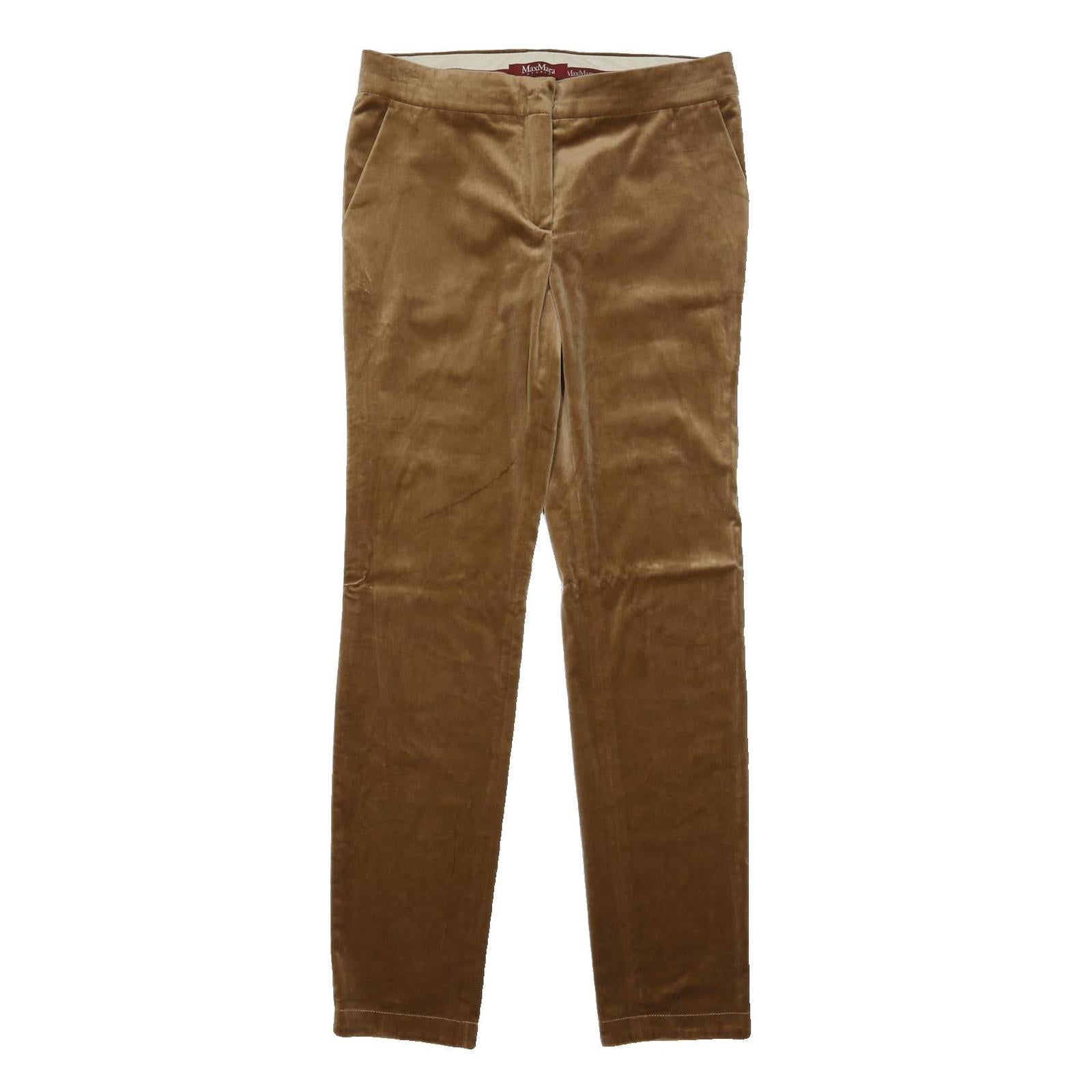 MAX MARA STUDIO Womens Cotton Blend Beige Regular Fit Straight Trousers W30 L30