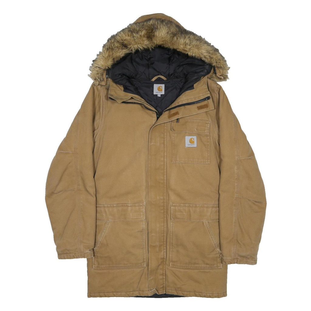 CARHARTT Mens Brown & Camel Jacket XS Cotton Plain Zip Hooded Workwear