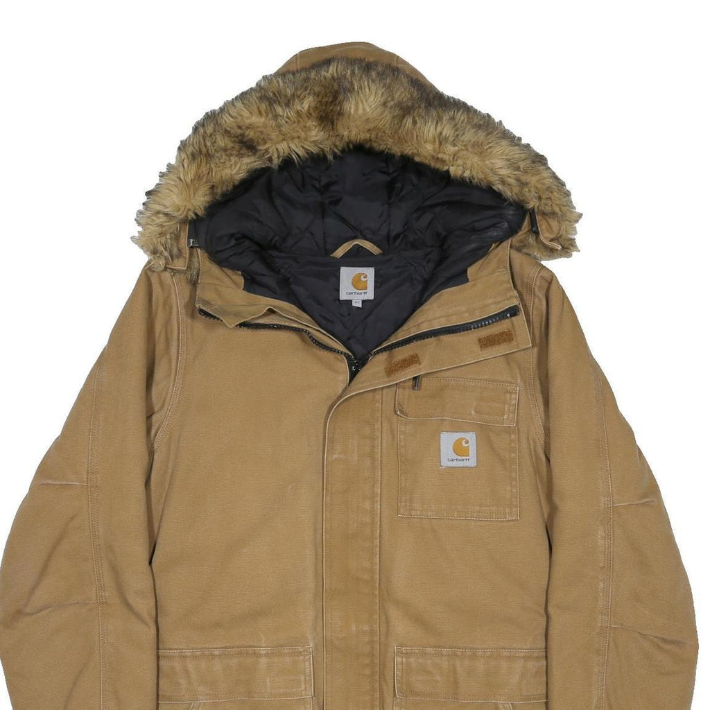 CARHARTT Mens Brown & Camel Jacket XS Cotton Plain Zip Hooded Workwear