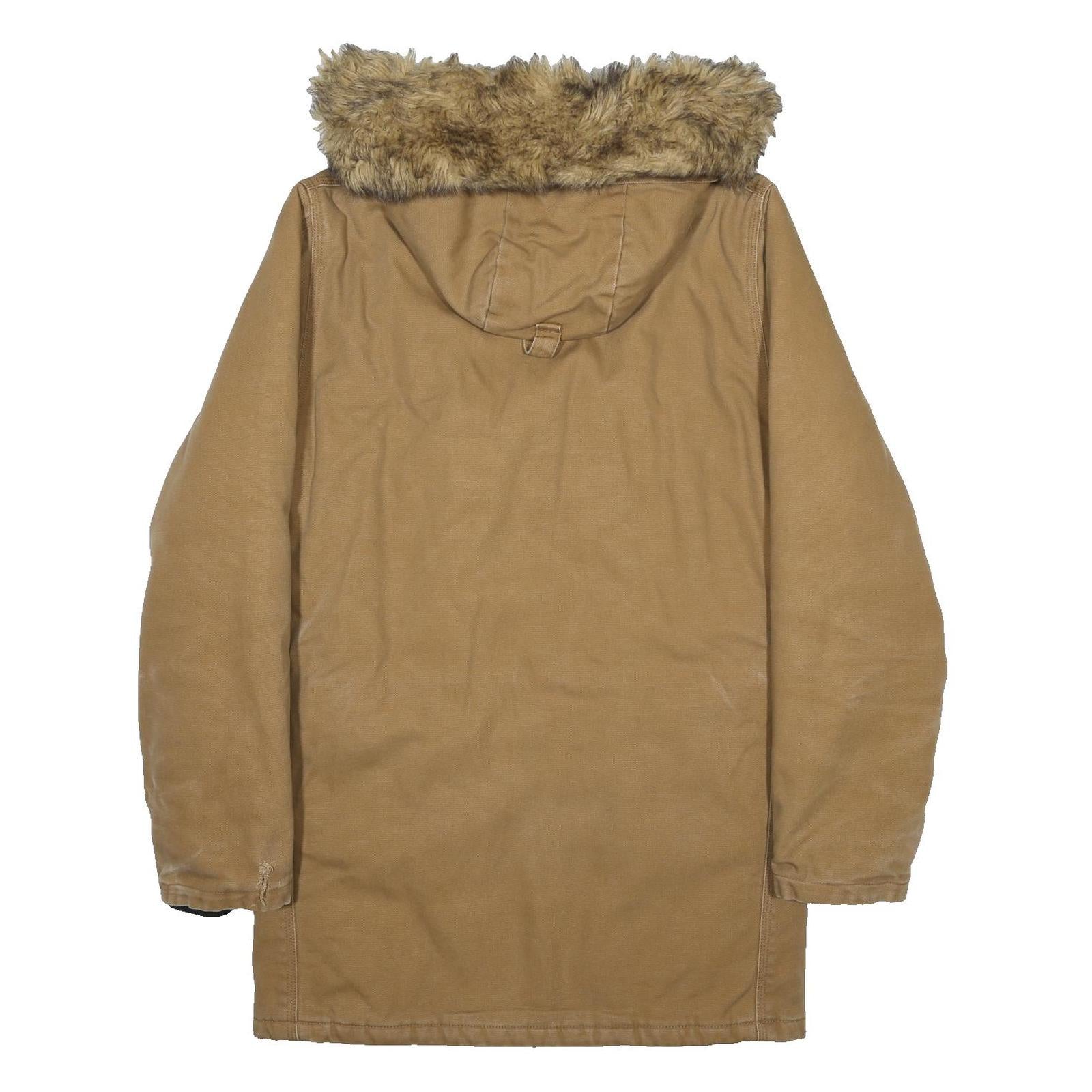 CARHARTT Mens Brown & Camel Jacket XS Cotton Plain Zip Hooded Workwear