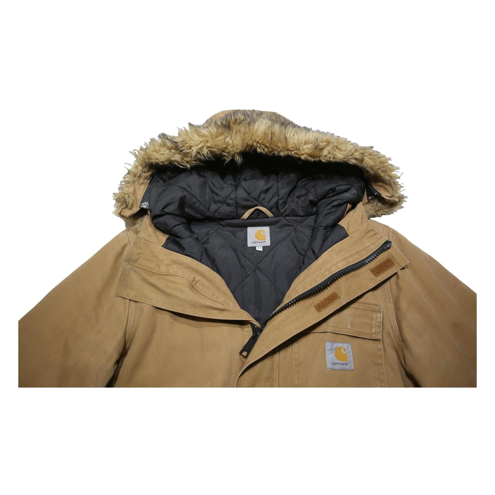 CARHARTT Mens Brown & Camel Jacket XS Cotton Plain Zip Hooded Workwear