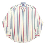 TOMMY HILFIGER Mens White & Multi Stripe Cotton Shirt M Button Down Collar Long