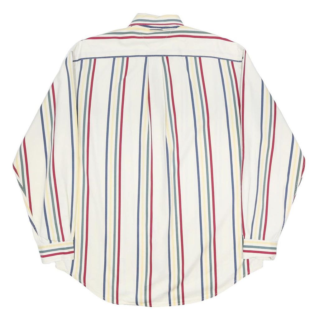 TOMMY HILFIGER Mens White & Multi Stripe Cotton Shirt M Button Down Collar Long
