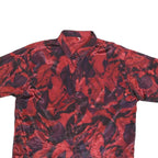 Mens Red & Purple Floral Pattern Short Sleeve Shirt L Polyester Blend Casual