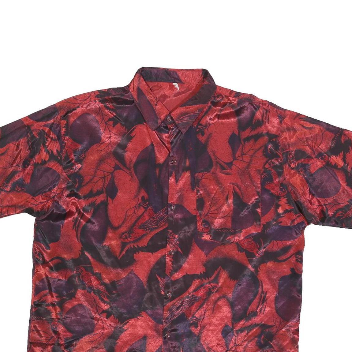 Mens Red & Purple Floral Pattern Short Sleeve Shirt L Polyester Blend Casual
