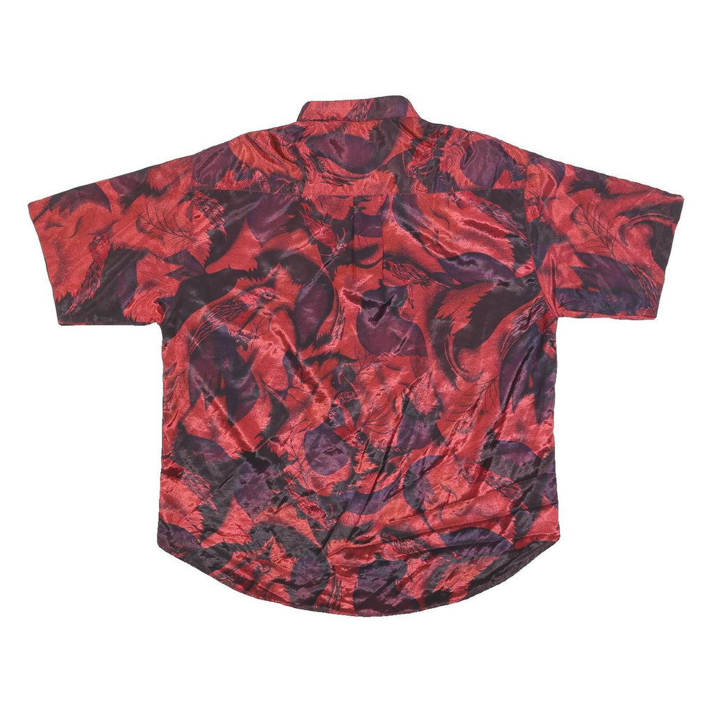 Mens Red & Purple Floral Pattern Short Sleeve Shirt L Polyester Blend Casual