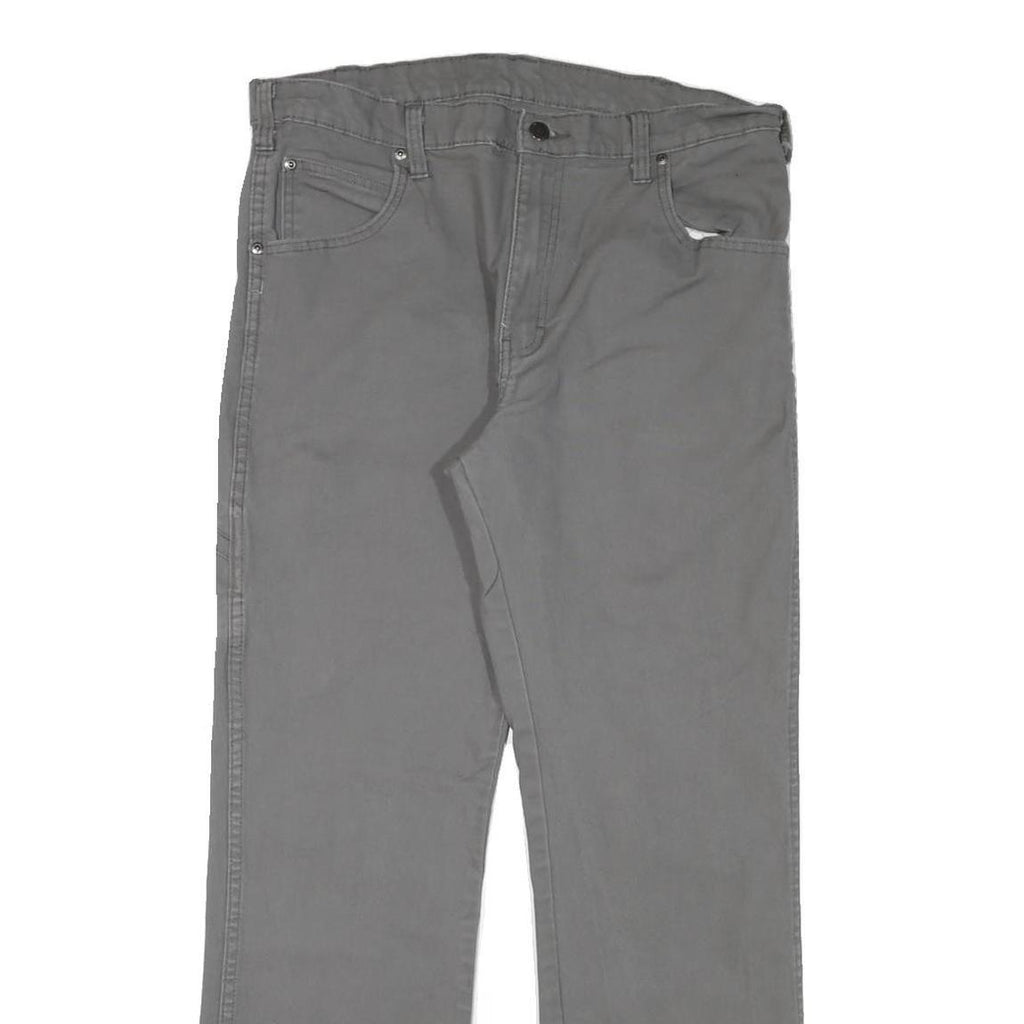 DICKIES Mens Regular Grey Cotton Blend Workwear Trousers W32 L29 Durable Zip