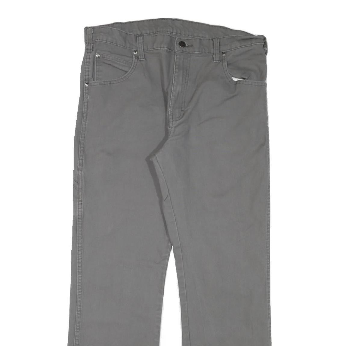 DICKIES Mens Regular Grey Cotton Blend Workwear Trousers W32 L29 Durable Zip