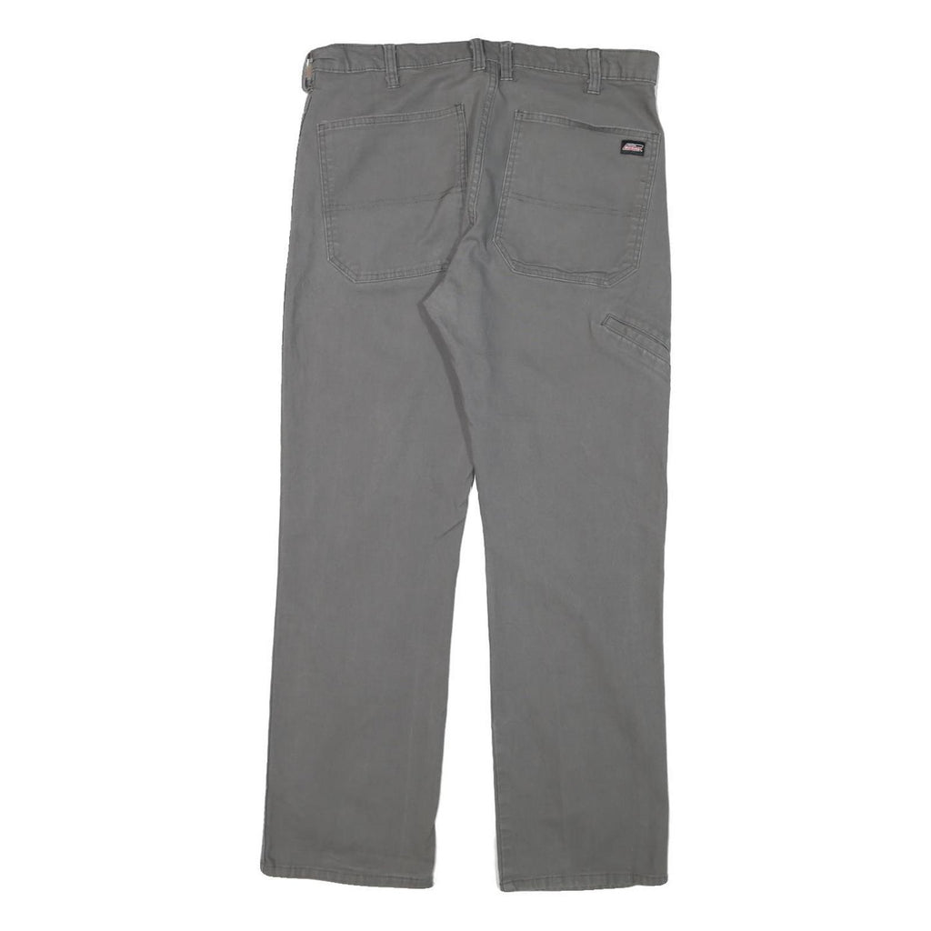 DICKIES Mens Regular Grey Cotton Blend Workwear Trousers W32 L29 Durable Zip