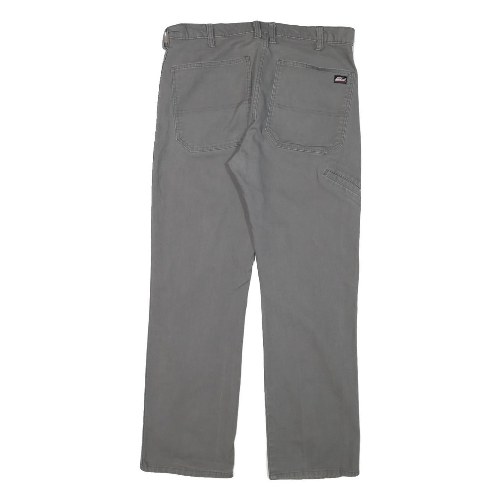 DICKIES Mens Regular Grey Cotton Blend Workwear Trousers W32 L29 Durable Zip